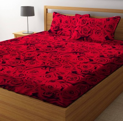 SHAPHIO 120 TC Microfiber Double Floral Flat Bedsheet(Pack of 1, Red)