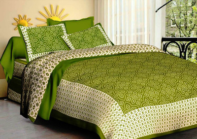 IkBedsheets Cotton Queen Flat 165 TC Printed Bedsheet(Pack of 1, Green)