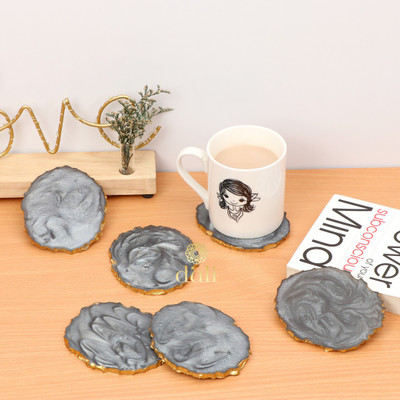DULI Oval Reversible Resin Coaster Set(Pack of 6)