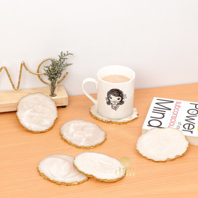 DULI Oval Reversible Resin Coaster Set(Pack of 6)