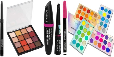 ROSEDALE Smudge Proof Long Lasting Waterproof Kajal & Hilary Rhoda HR-K01-2 Blushed Eyeshadow Palette & 3in1 Eyeliner , Mascara , Eyebrow Pencil & Beauty Glazed 60 Color Eyeshadow Palette(6 Items in the set)