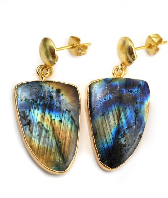 G-Vogue Gorgeous Designer Earring Gifts Gold Plated Natural Blue Moonstone Brass Drops & Danglers