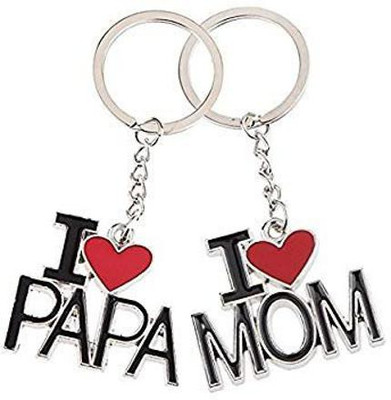 RCMB Combo of 2 I Love Mom & I Love Papa for Mother's Day, Father's Day, Birthday Gift Keyring Keychain Key Chain