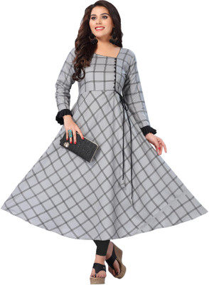 Zeenat Duniya Women Printed Anarkali Kurta(Grey)