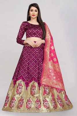 Divastri Floral Print Semi Stitched Lehenga Choli(Purple)