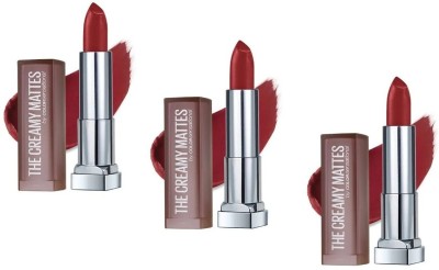 MAYBELLINE NEW YORK Creamy Matte Lipstick Each 3.9gm Pack Of 3(Rich Ruby, 11.7 g)