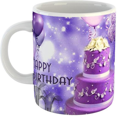 GiftOwl Happy Birthday Blue Cake Ceramic Coffee for Friend, Girlfriend & BoyFriend Glossy Finish With Vibrant Print Ceramic Coffee Mug(350 ml)