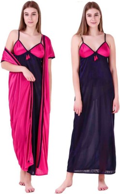 ANKONA Women Nighty with Robe(Pink, Blue)