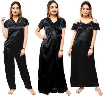 VastavaFashion Women Nighty Set(Black)