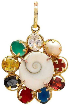 Dwarka Designs SIYARAM Multicolour Synthetic Navratna Gomti Pendant for Men and Women Gold-plated Brass Pendant