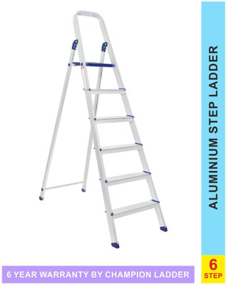 champion ladders Advance Carbon-6 Step Aluminium Ladder with Scratch Resistance Heavy Platform Aluminium Ladder(With Platform)