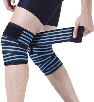 TIMA Knee Wraps-2 Meters Length-Washable and Breathable-Reduces Risk of Injury- 1 Pair Knee Support(Blue, Black)