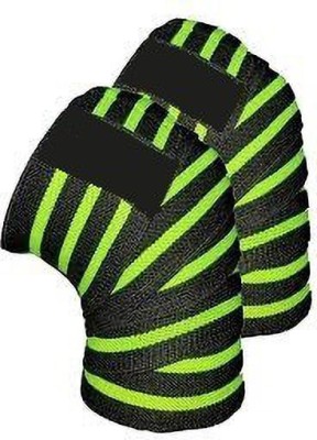 TIMA Knee Wraps-2 Meters Length-Washable and Breathable-Reduces Risk of Injury- 1 Pair Knee Support(Green, Black)