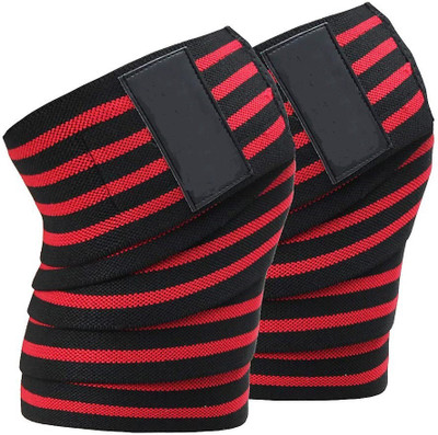 TIMA Knee Wraps-2 Meters Length-Washable and Breathable-Reduces Risk of Injury- 1 Pair Knee Support(Red, Black)