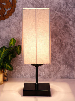 Devansh Grey Cotton Shade Table Lamp with Iron Base Table Lamp(40 cm, Grey)