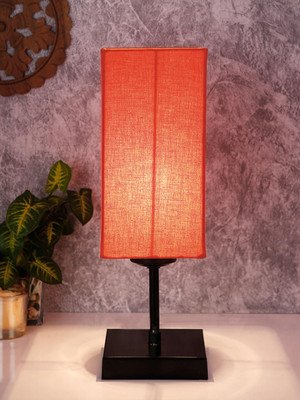 Devansh Square Orange Cotton Shade Table Lamp with Iron Base Table Lamp(40 cm, Orange)