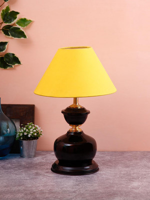 Devansh Yellow cotton table lamp with black base Table Lamp(38 cm, Yellow)