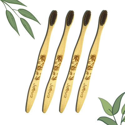 Jeeva 4 Bamboo Brush with Activated Charcoal Bristles (Pack of 4) Soft Toothbrush(Pack of 4)