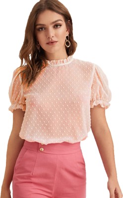 Stylistico Casual Short Sleeve Solid Women Pink Top