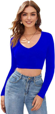 Dream Beauty Fashion Casual Solid Women Blue Top