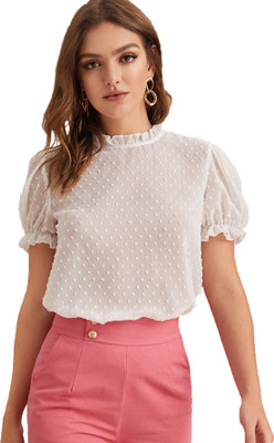 Stylistico Casual Short Sleeve Solid Women White Top