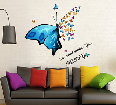 Wollfill 45 cm Happy Butterfly Self Adhesive Sticker(Pack of 1)