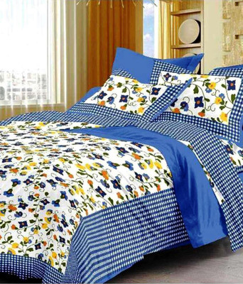 IkBedsheets Cotton Queen Flat 165 TC Jaipuri Prints Bedsheet(Pack of 1, Blue)