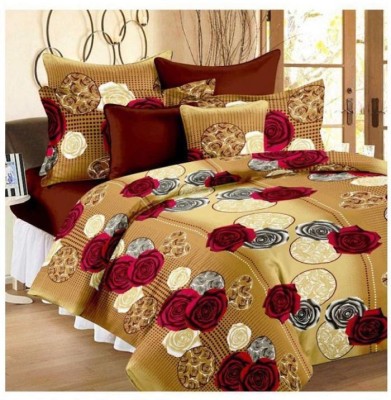 rise decore 144 TC Microfiber Double Floral Flat Bedsheet(Pack of 1, Brown)
