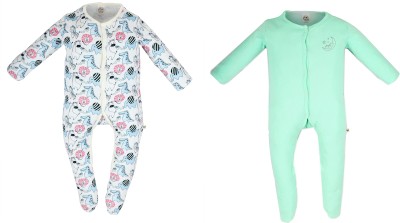 Messy Munchkins Baby Boys & Baby Girls White, Green Sleepsuit