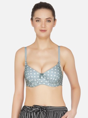 TOMKOT polka dot print Women Push-up Lightly Padded Bra(Grey)