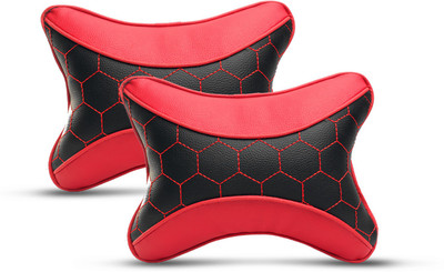 Auto Hub Black, Red Leatherite, Cotton Car Pillow Cushion for Universal For Car(Rectangular, Pack of 2)