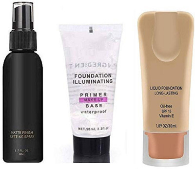 GFSU Liquid Foundation & Gel Primer With Makeup Fixer Combo(3 Items in the set)