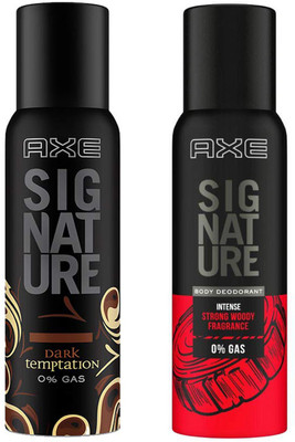 AXE signature dark temptation body perfume 122ml + intense strong woody 122ml Body Spray  -  For Men(244 ml, Pack of 2)