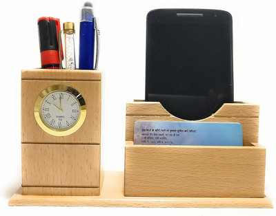 PRAMUKH STORE 3 Compartments Wooden Pen stand(Beige)