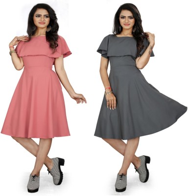 Kinjo Women Gown Pink, Grey Dress