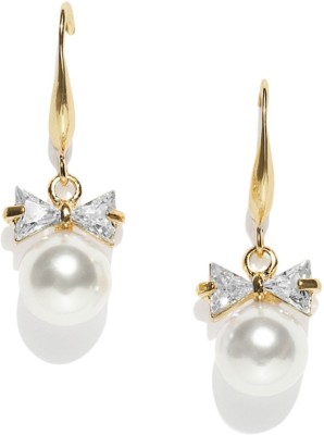 fabula Gold Plated Cubic Zirconia & Pearl Office-Wear Fashion Pearl, Mother of Pearl Brass, Metal Drops & Danglers