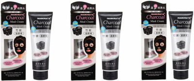 INAMORATA Charcoal Deep Cleansing & Instant Glow and Anti-Blackhead Suction Mask Cream 130g × 3 Pack Of 3  (390 g)(390 ml)