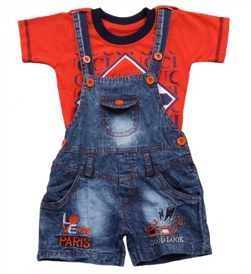 ZADMUS Dungaree For Baby Boys & Baby Girls Casual Embroidered, Printed Cotton Blend(Orange, Pack of 1)