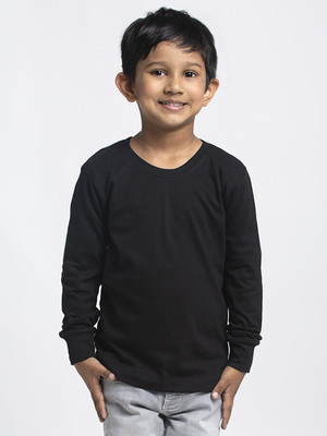 FRISKERS Boys Solid Pure Cotton Regular T Shirt(Black, Pack of 1)