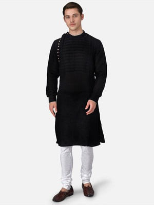 Purple State Men Solid Straight Kurta(Black)