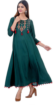 SHREE SHYAM TEXTILE Women Embroidered Anarkali Kurta(Green)