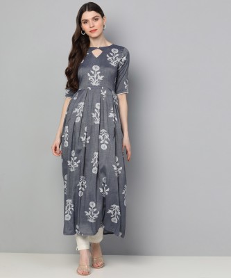 AHIKA Women Printed A-line Kurta(Grey)