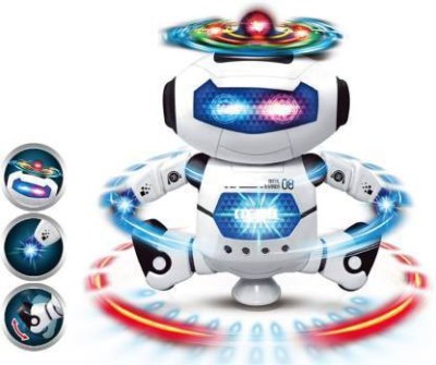 Sheetla 360-Degree Rotating Robot Space Dancer Humanoid Robot Toy With Music Light Electronic Walking Toys For Kids Gift (White)(White)