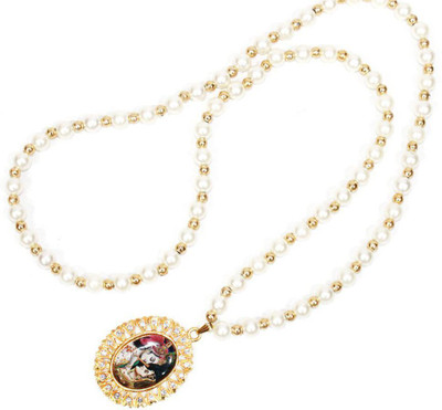 Shri Ram Creations White_Golden Chain Mala With Radha Krishna Unbrekable Pendent Pack Of 10 Beads Metal Chain