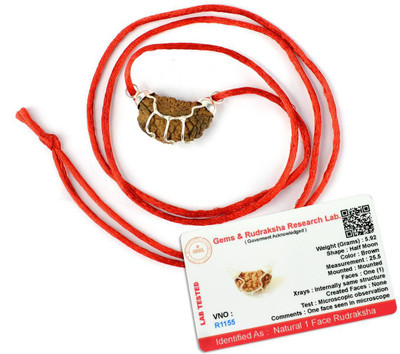 CRYSTU 1 Mukhi Natural Lab Certified Rudraksha ( Ek Mukhi Rudraksha ) Locket Silk dori Beads Wood Pendant