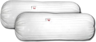 KHUKU Polyester Fibre Stripes Bolster Pack of 2(White)