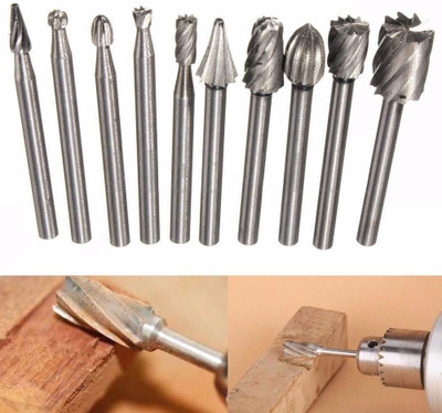 DIY Crafts Steel High Speed Burr Grinding Bit Wood Carving Rasp for 1/8' Shank Tool (Pack of 10 Pcs) Rotary Bit Set(10 Bits)