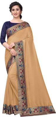 Be4Me.com Self Design, Temple Border, Woven, Solid/Plain Bollywood Cotton Silk Saree(Brown)