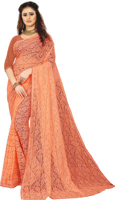 BRAHMANI TEXTILE Self Design Bollywood Net Saree(Orange)