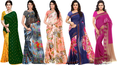 ANAND Printed Daily Wear Georgette Saree(Pack of 5, Multicolor)